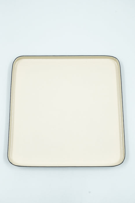 Enamelled serving tray, black/cream, 20x20x2cm