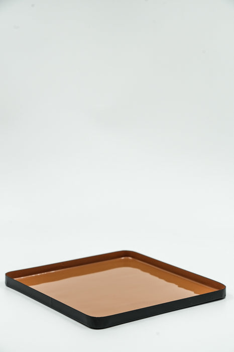 Enamelled serving tray, black/brown, 25x25x2cm