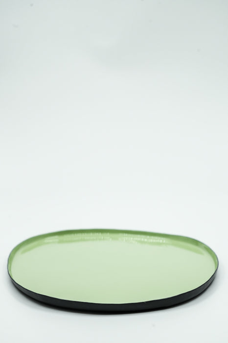 Oval enamelled serving tray, black/mint, 28x21x1cm