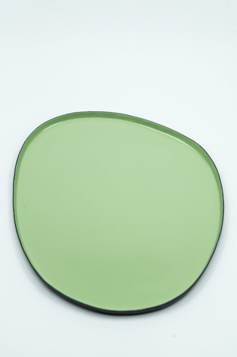 Oval enamelled serving tray, black/mint, 28x21x1cm