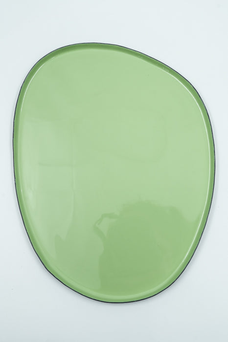 Oval enamelled serving tray, black/mint, 28x21x1cm