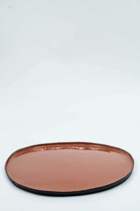 Serviertablett oval emailliert schwarz/ocker 32x27x1cm