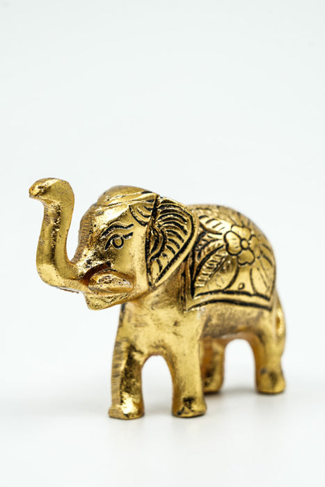 Decorative elephant, aluminum, gold-colored, medium size, 8.5x6 cm