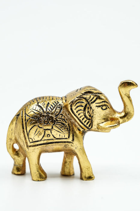Decorative elephant, aluminum, gold-colored, medium size, 8.5x6 cm