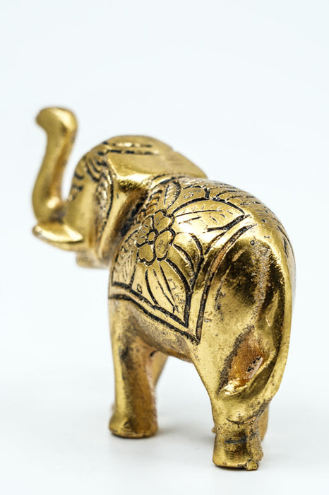 Decorative elephant, aluminum, gold-colored, medium size, 8.5x6 cm