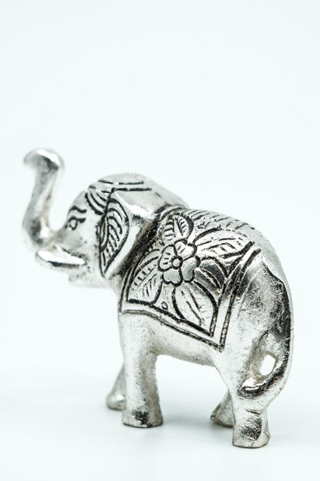 Decorative elephant, aluminum, silver-colored, medium size, 8.5x6 cm