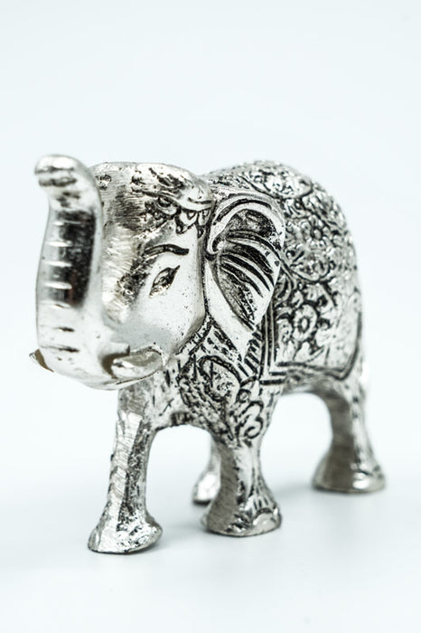 Decorative elephant, aluminum, silver-colored, large, 15x10 cm