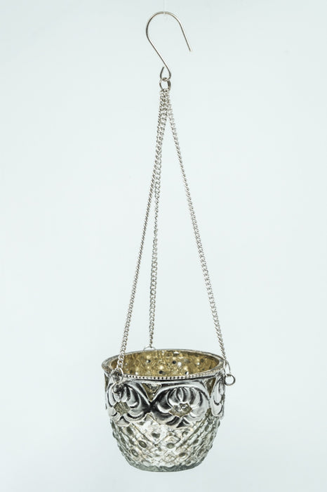 Lanterne suspendue, laiton, motif floral, couleur argentée, style antique, 7,5 x 6 cm