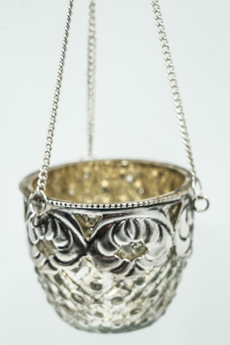 Lanterne suspendue, laiton, motif floral, couleur argentée, style antique, 7,5 x 6 cm