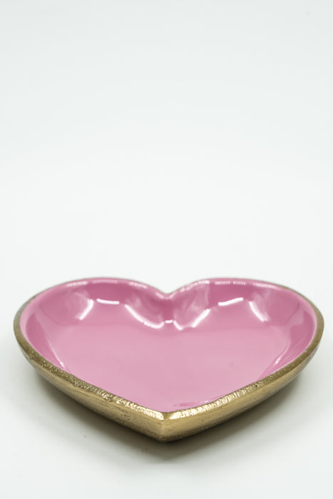 Assiette décorative en forme de cœur, aluminium, émaillée rose clair, 13,5 x 2,5 cm