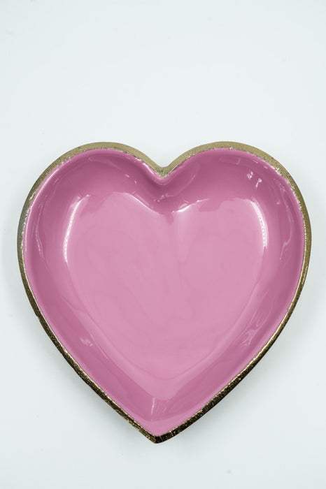 Assiette décorative en forme de cœur, aluminium, émaillée rose clair, 13,5 x 2,5 cm