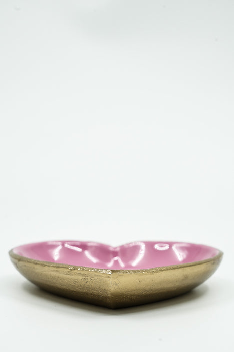 Assiette décorative en forme de cœur, aluminium, émaillée rose clair, 13,5 x 2,5 cm
