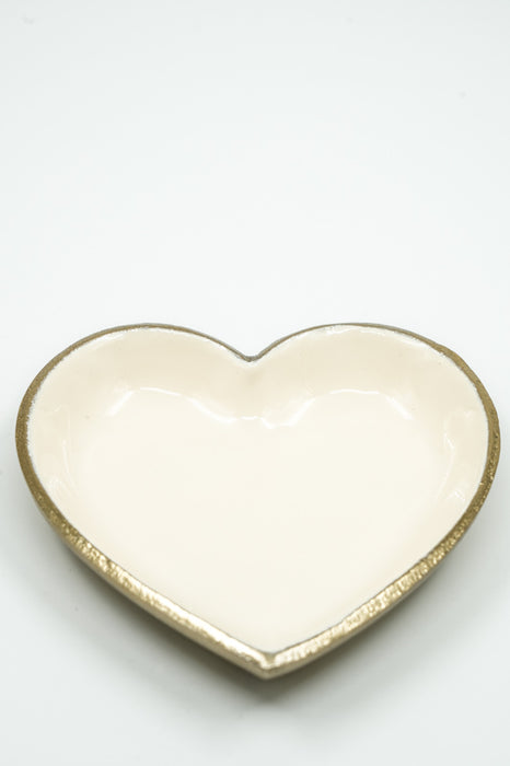 Decorative plate heart, enamelled aluminum, cream, 13.5x2.5cm
