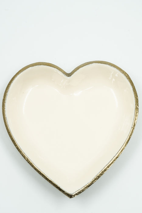 Decorative plate heart, enamelled aluminum, cream, 13.5x2.5cm