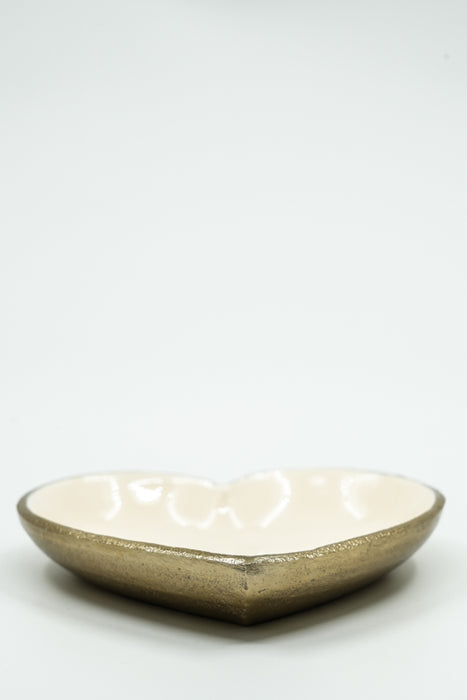 Decorative plate heart, enamelled aluminum, cream, 13.5x2.5cm