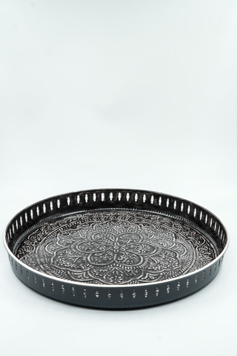 Serving tray, hammered enamel, dark grey, 45x6cm
