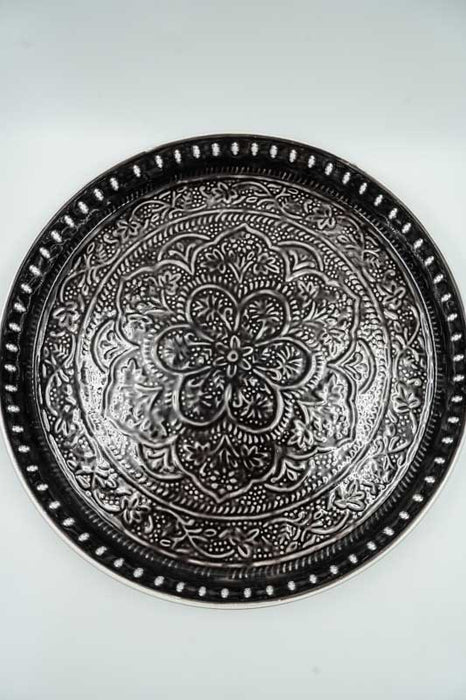 Serving tray, hammered enamel, dark grey, 45x6cm