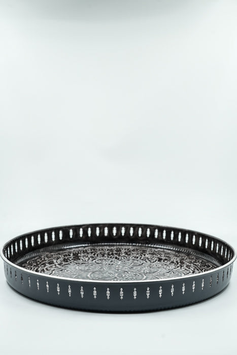 Serving tray, hammered enamel, dark grey, 45x6cm