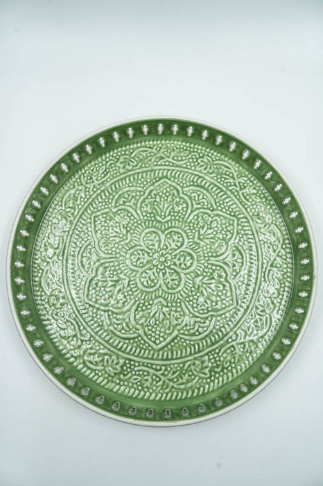 Plateau de service, émail martelé, vert, 35 x 4,5 cm
