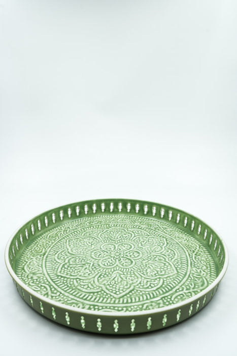 Plateau de service, émail martelé, vert, 35 x 4,5 cm