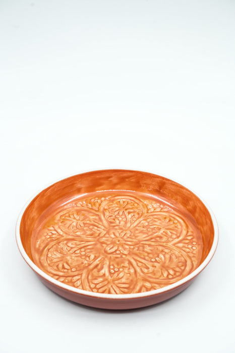 Round hammered enamel serving tray, rust red, 18.5x3cm