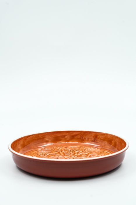 Round hammered enamel serving tray, rust red, 18.5x3cm