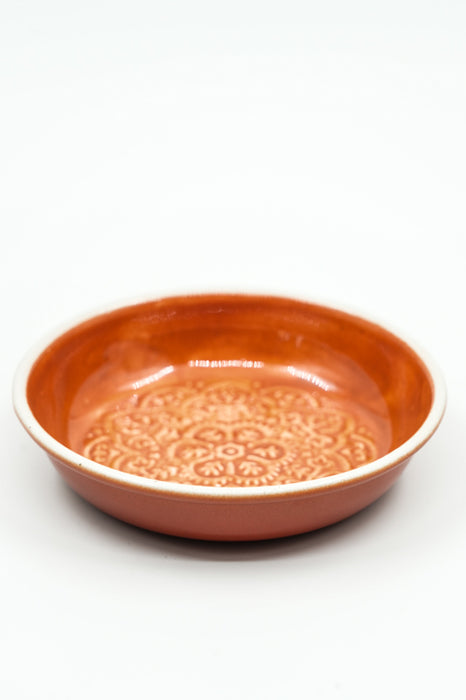 Decorative plate, round, hammered, enamelled, rust red, 10x1cm