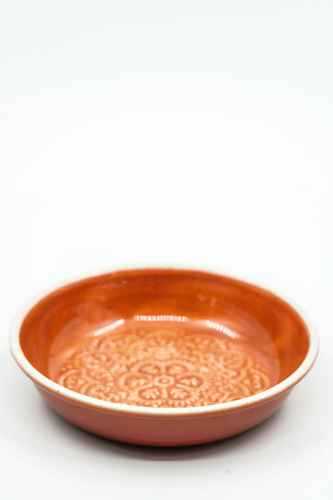 Decorative plate, round, hammered, enamelled, rust red, 10x1cm