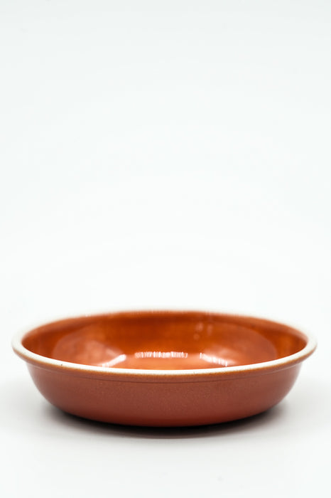 Decorative plate, round, hammered, enamelled, rust red, 10x1cm