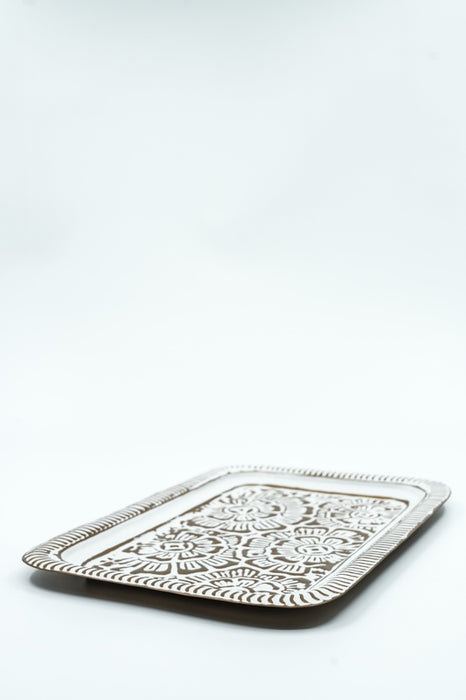 Serving tray, hammered gold &amp; white wash, small, 31x21x2cm