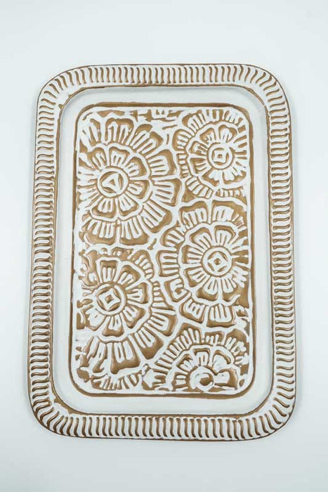 Serving tray, hammered gold &amp; white wash, small, 31x21x2cm