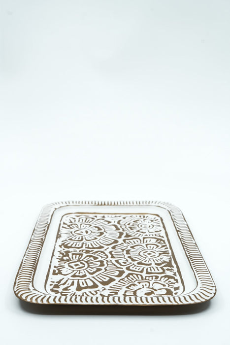 Serving tray, hammered gold &amp; white wash, small, 31x21x2cm