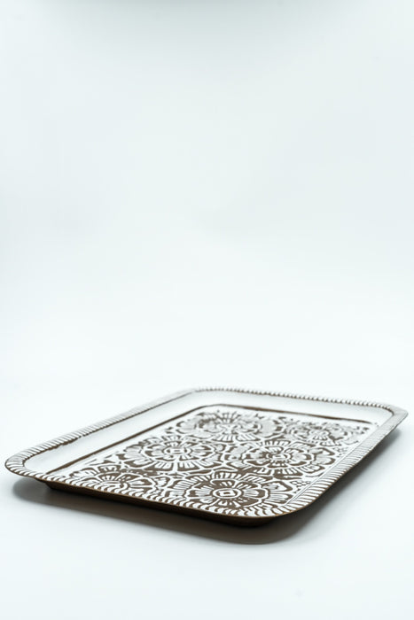 Plateau de service, martelé or et blanchi, grand format, 37 x 27 x 2 cm