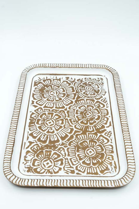 Plateau de service, martelé or et blanchi, grand format, 37 x 27 x 2 cm