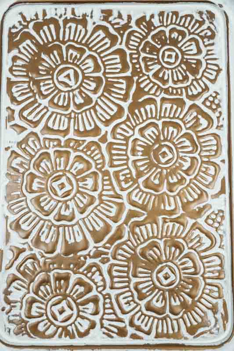 Plateau de service, martelé or et blanchi, grand format, 37 x 27 x 2 cm