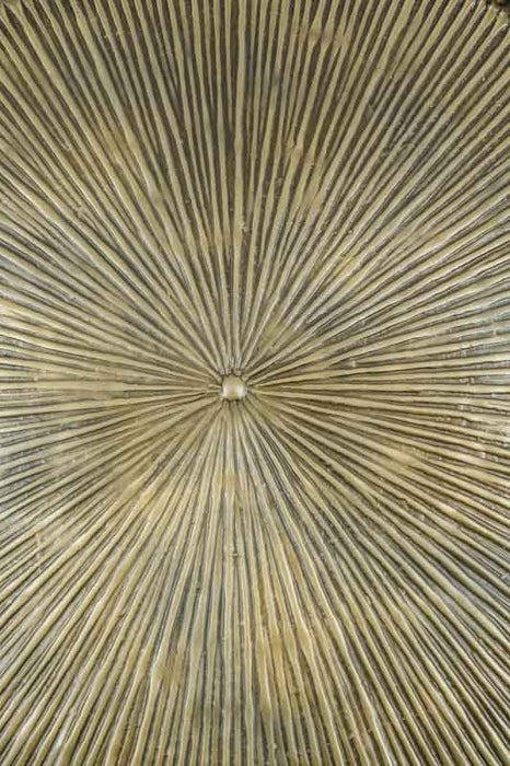 Round aluminum serving tray with a radiating pattern in brass look, maxi size 41x3cm