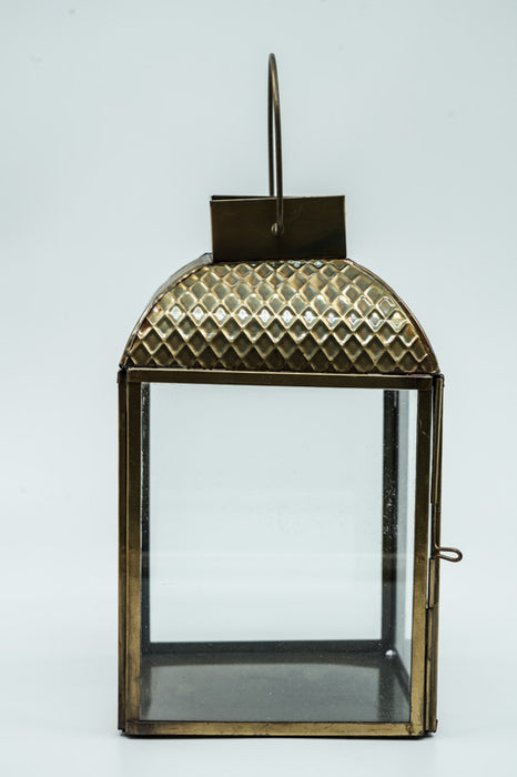 Small square brass lantern with brass roof, 12.5x12.5x22cm