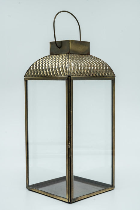 Antique brass lantern, 4-sided, with brass roof, medium size 12.5x12.5x30cm