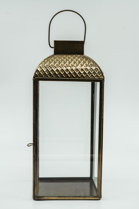 Antique brass lantern, 4-sided, with brass roof, medium size 12.5x12.5x30cm
