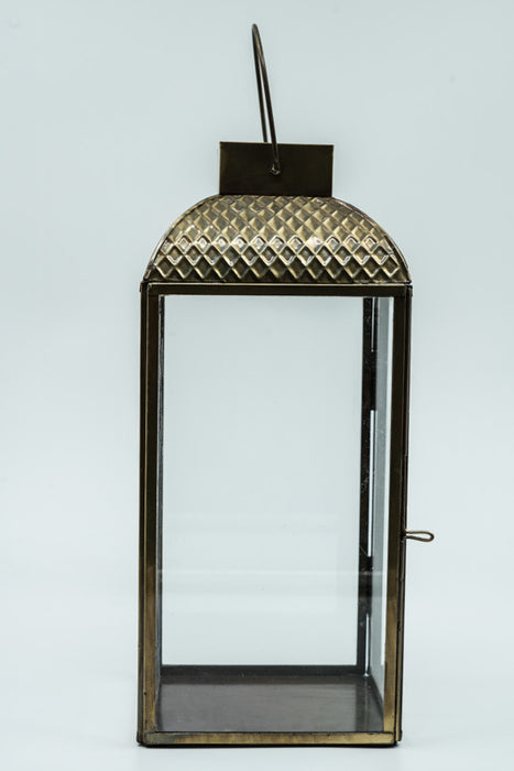 Antique brass lantern, 4-sided, with brass roof, medium size 12.5x12.5x30cm