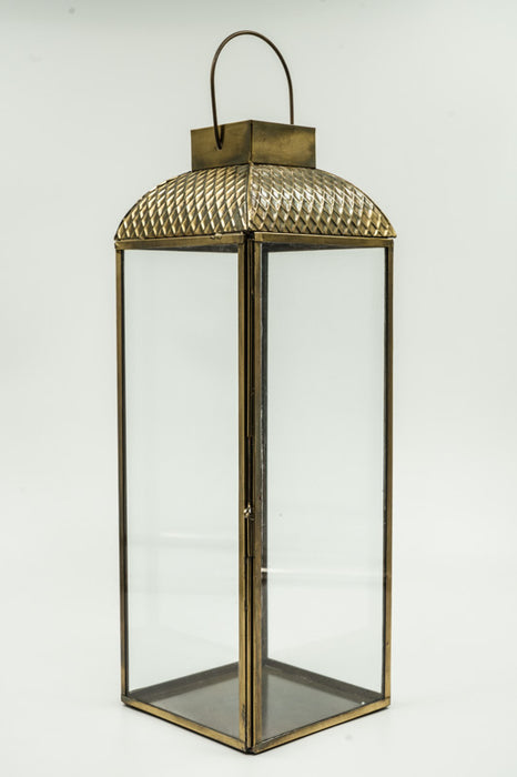 Large square brass lantern with brass roof, 12.5x12.5x38cm