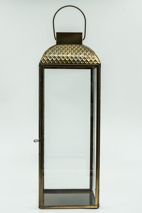 Large square brass lantern with brass roof, 12.5x12.5x38cm