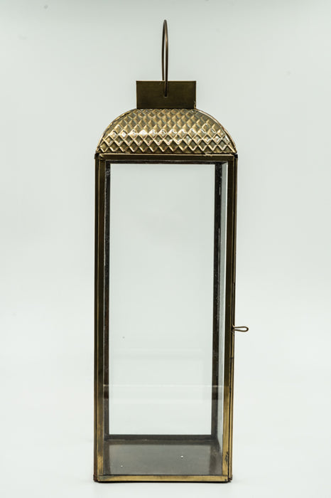 Large square brass lantern with brass roof, 12.5x12.5x38cm
