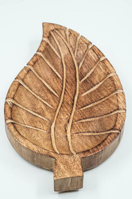 Decorative plate mango wood leaf 25x15x3cm