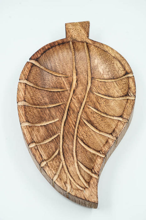 Decorative plate mango wood leaf 25x15x3cm