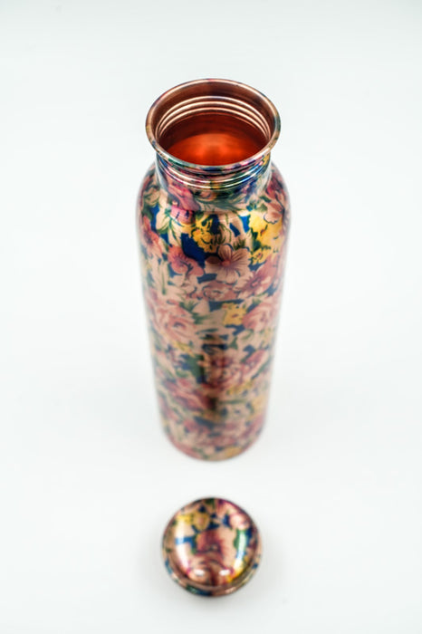 Bouteille en cuivre à fleurs roses, 950 ml
