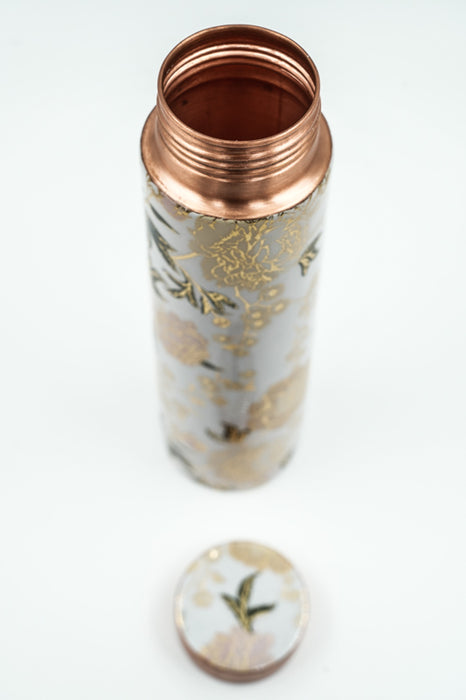 Kupferflasche Blumen beige/grün 950ml