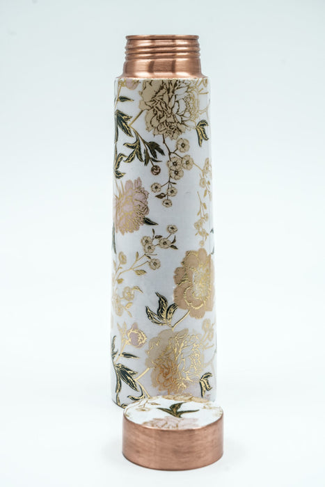 Kupferflasche Blumen beige/grün 950ml