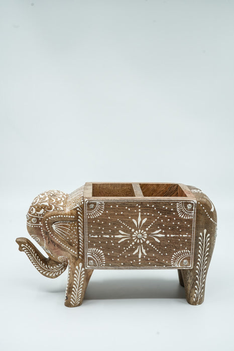 Organisateur éléphant en bois de manguier peint 28x10x16,25cm