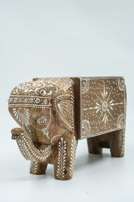 Organisateur éléphant en bois de manguier peint 28x10x16,25cm